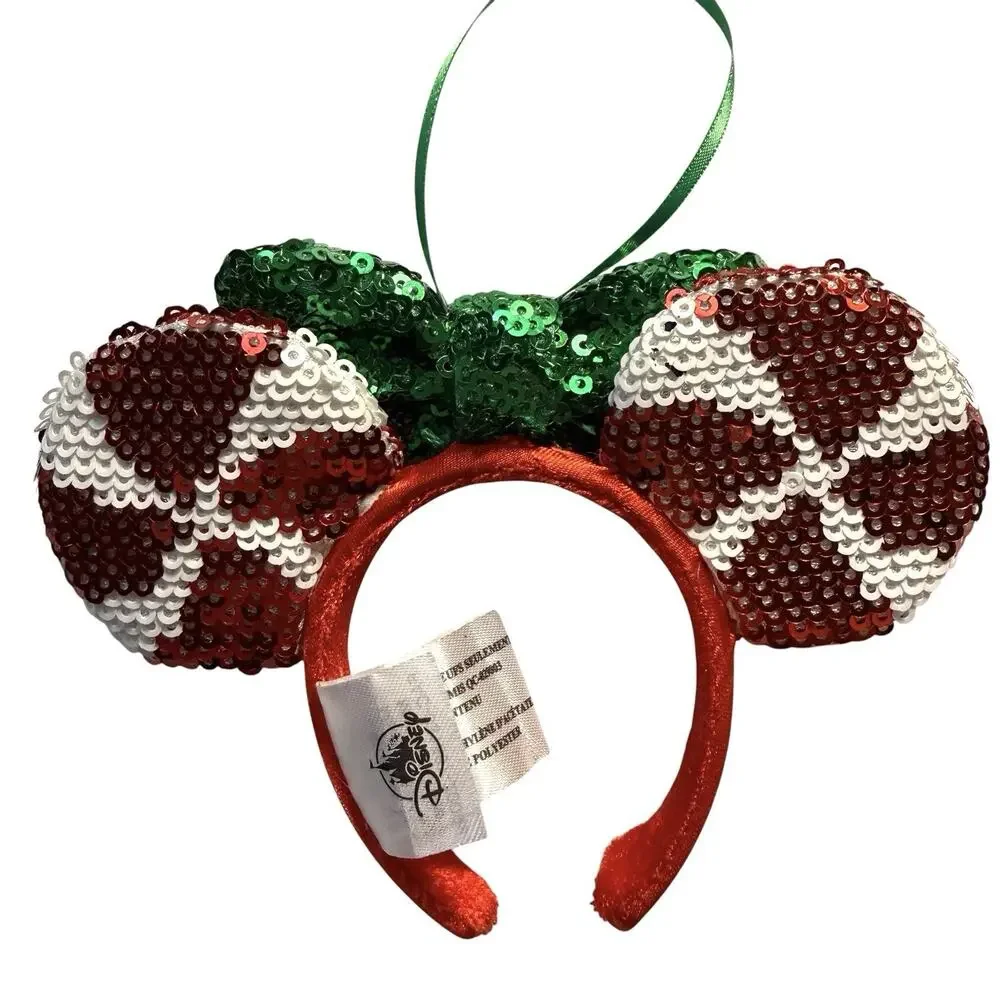 Disney Parks Minnie Mouse Peppermint Sequined Ears Headband Christmas Ornament